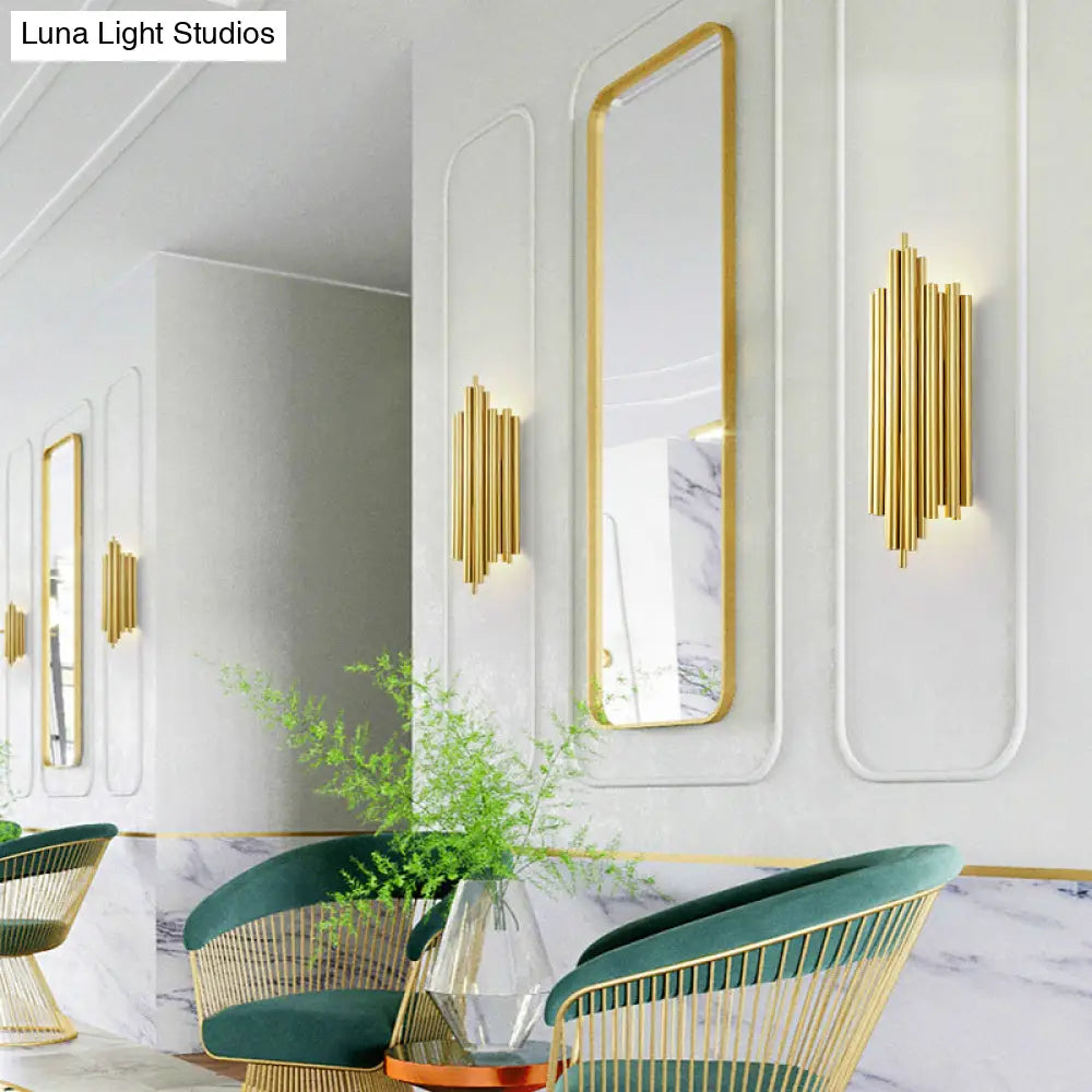 DecorBites™ Gold Finish Flute Sconce: Postmodern 4-Light Wall Mount for Living Room