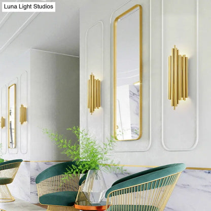 DecorBites™ Gold Finish Flute Sconce: Postmodern 4-Light Wall Mount for Living Room