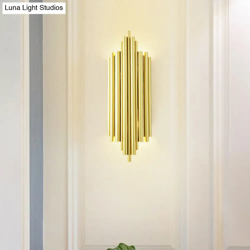DecorBites™ Gold Finish Flute Sconce: Postmodern 4-Light Wall Mount for Living Room