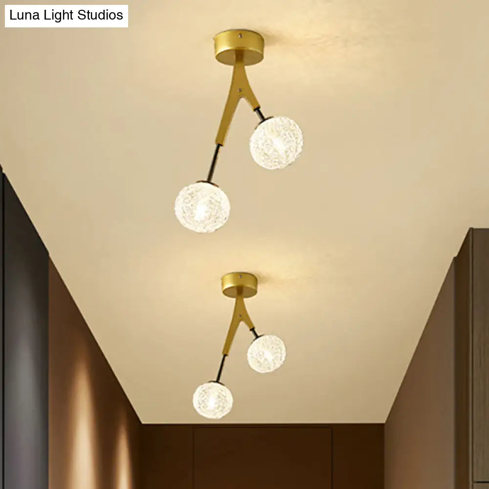 DecorBites™ DecorBites™ Gold Finish Handwoven Ball Semi Flush Light Fixture - Modern Ceiling Flush Mount