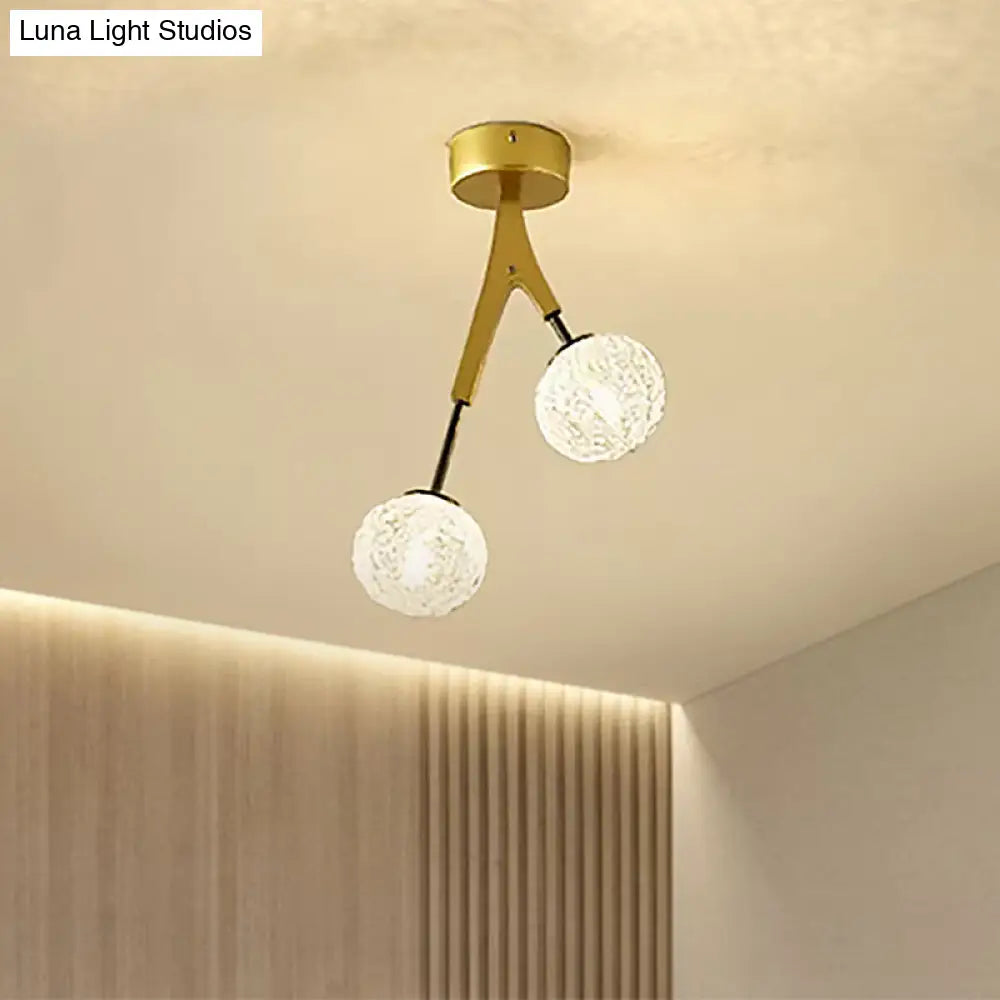DecorBites™ DecorBites™ Gold Finish Handwoven Ball Semi Flush Light Fixture - Modern Ceiling Flush Mount