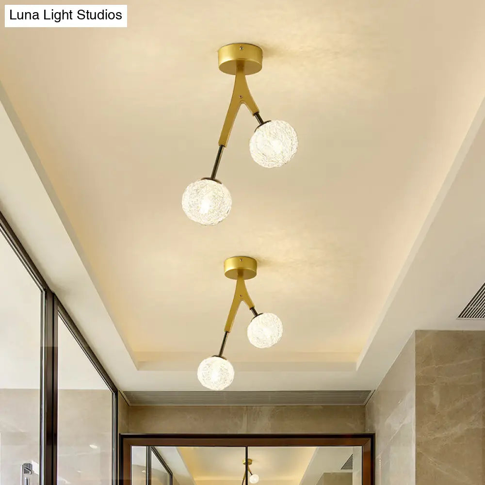 DecorBites™ DecorBites™ Gold Finish Handwoven Ball Semi Flush Light Fixture - Modern Ceiling Flush Mount