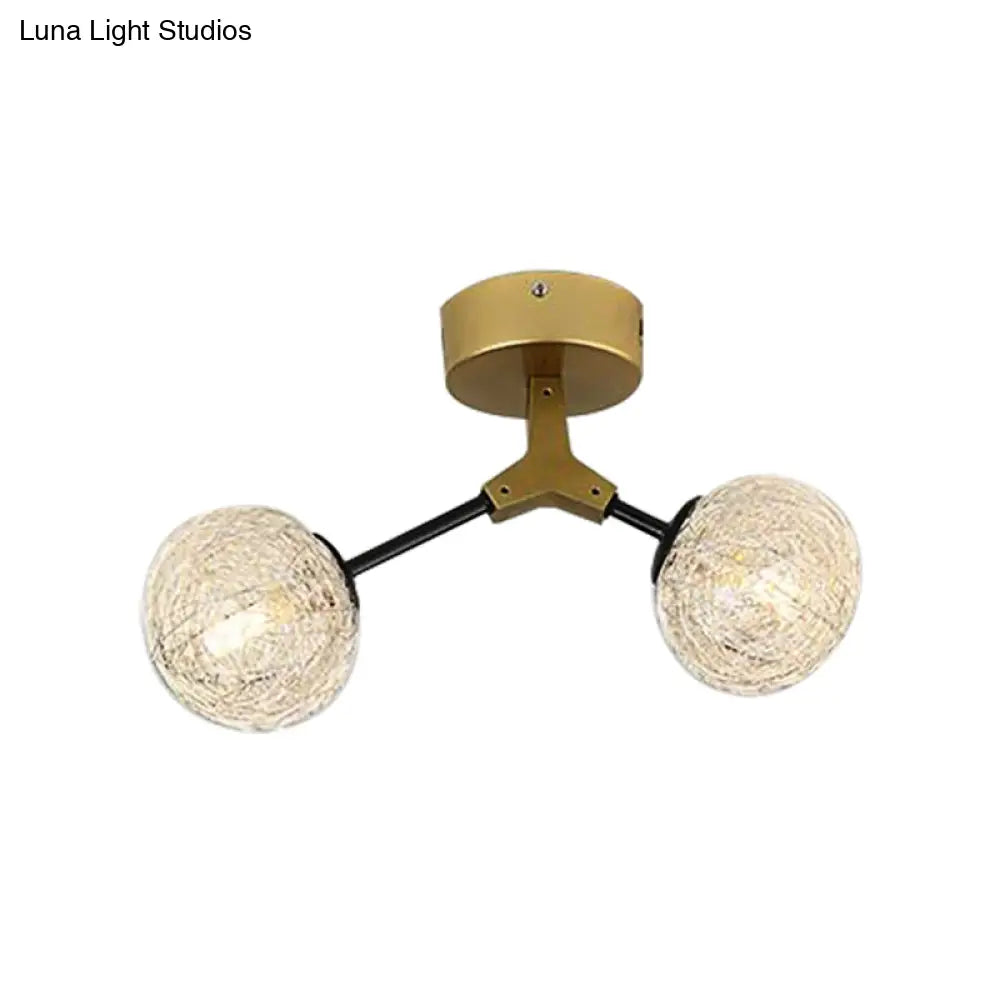 DecorBites™ DecorBites™ Gold Finish Handwoven Ball Semi Flush Light Fixture - Modern Ceiling Flush Mount