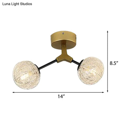 DecorBites™ DecorBites™ Gold Finish Handwoven Ball Semi Flush Light Fixture - Modern Ceiling Flush Mount