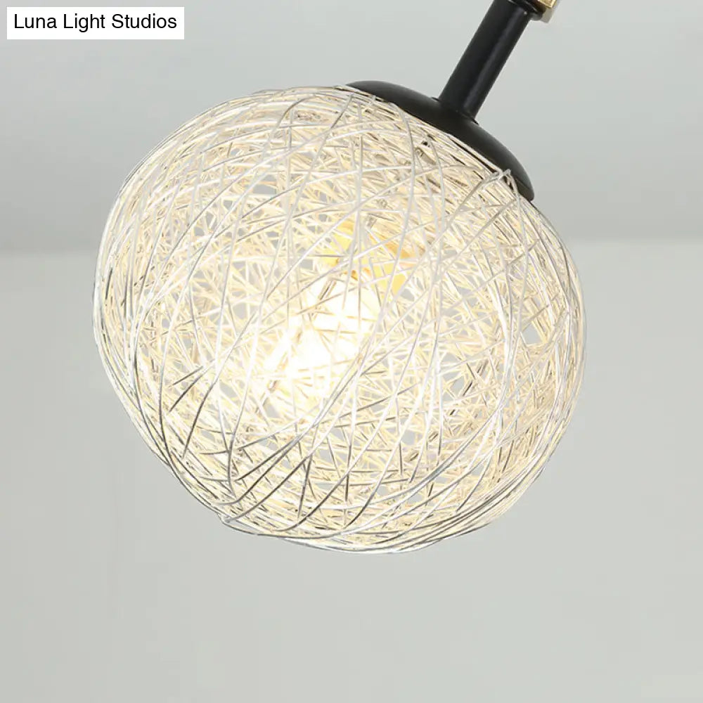 DecorBites™ DecorBites™ Gold Finish Handwoven Ball Semi Flush Light Fixture - Modern Ceiling Flush Mount