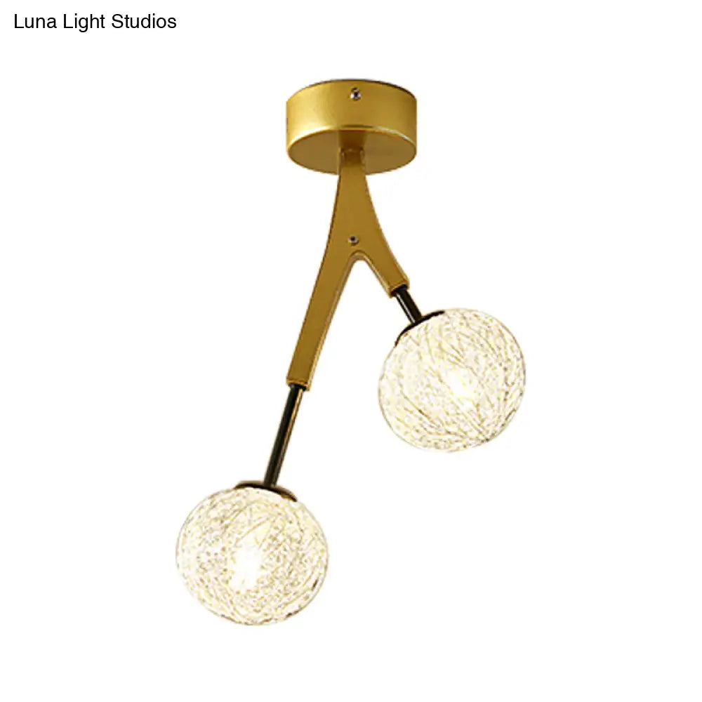 DecorBites™ DecorBites™ Gold Finish Handwoven Ball Semi Flush Light Fixture - Modern Ceiling Flush Mount