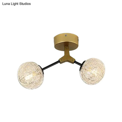 DecorBites™ DecorBites™ Gold Finish Handwoven Ball Semi Flush Light Fixture - Modern Ceiling Flush Mount