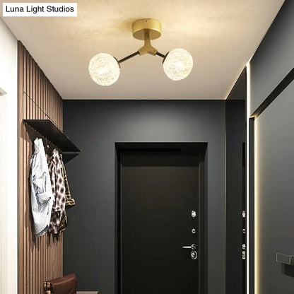 DecorBites™ DecorBites™ Gold Finish Handwoven Ball Semi Flush Light Fixture - Modern Ceiling Flush Mount