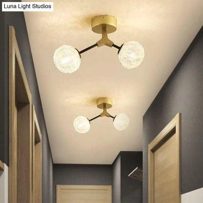 DecorBites™ DecorBites™ Gold Finish Handwoven Ball Semi Flush Light Fixture - Modern Ceiling Flush Mount