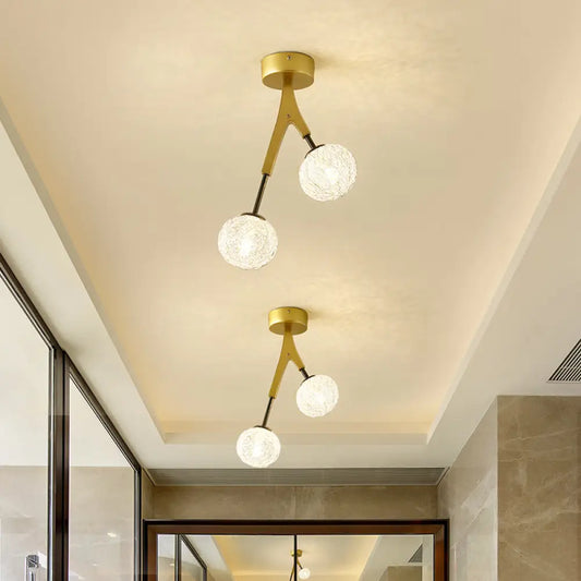 DecorBites™ DecorBites™ Gold Finish Handwoven Ball Semi Flush Light Fixture - Modern Ceiling Flush Mount