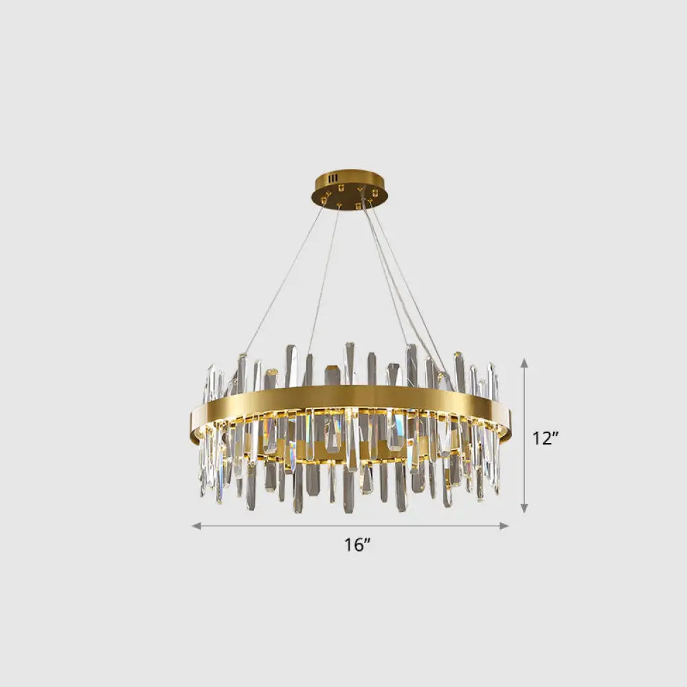 Gold Finish LED Pendant Chandelier with Crystal Icicles and Stainless Steel Loop Design