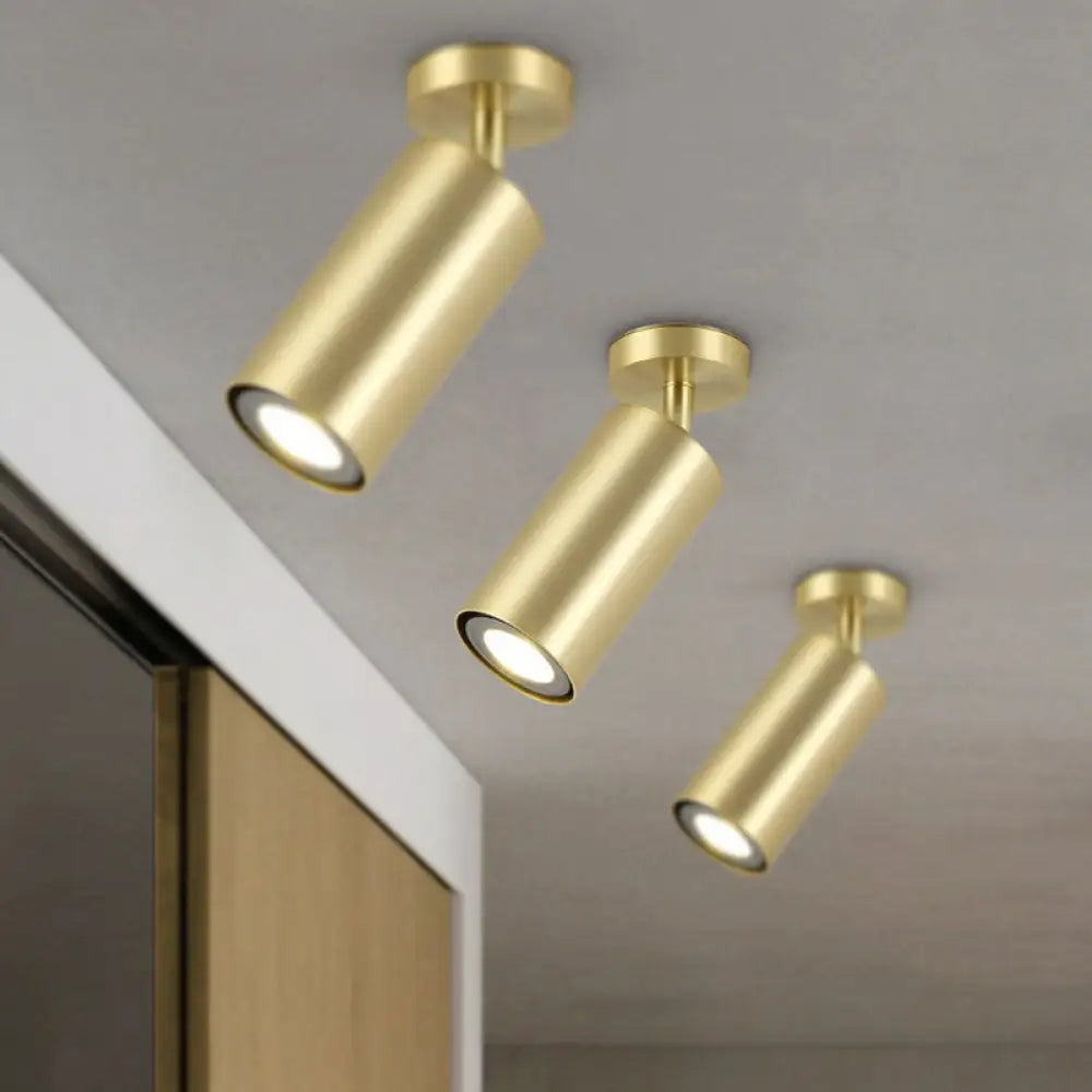 DecorBites™ DecorBites™ Gold Finish LED Spotlight Ceiling Light for Salon - Modern Metal Cylindrical Design - Semi Flush Mount