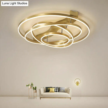 DecorBites™ DecorBites™ Gold Finish Ring Ceiling Mounted LED Semi Flush Light with Artistic Metal Detailing