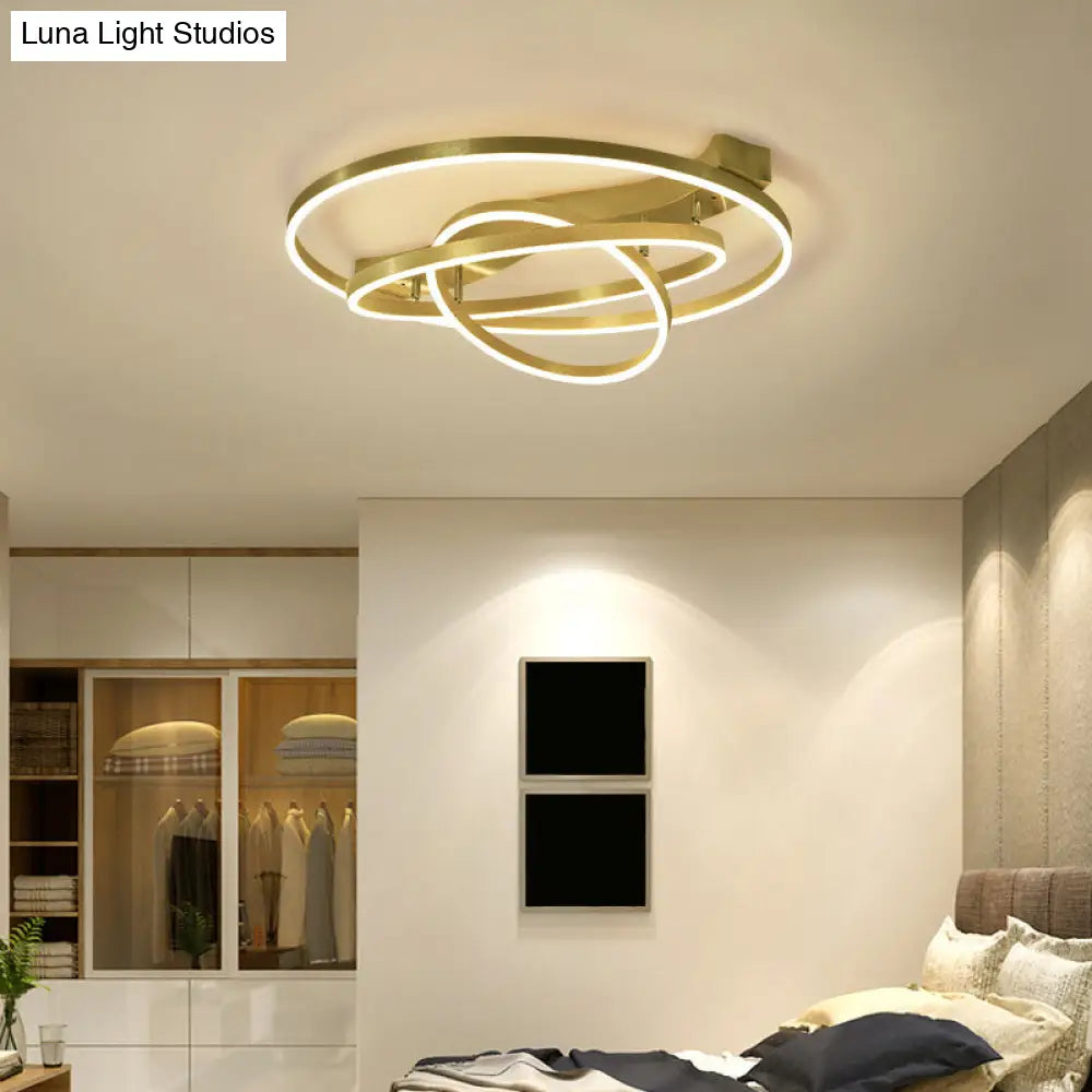 DecorBites™ DecorBites™ Gold Finish Ring Ceiling Mounted LED Semi Flush Light with Artistic Metal Detailing