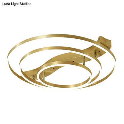 DecorBites™ DecorBites™ Gold Finish Ring Ceiling Mounted LED Semi Flush Light with Artistic Metal Detailing