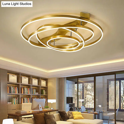 DecorBites™ DecorBites™ Gold Finish Ring Ceiling Mounted LED Semi Flush Light with Artistic Metal Detailing