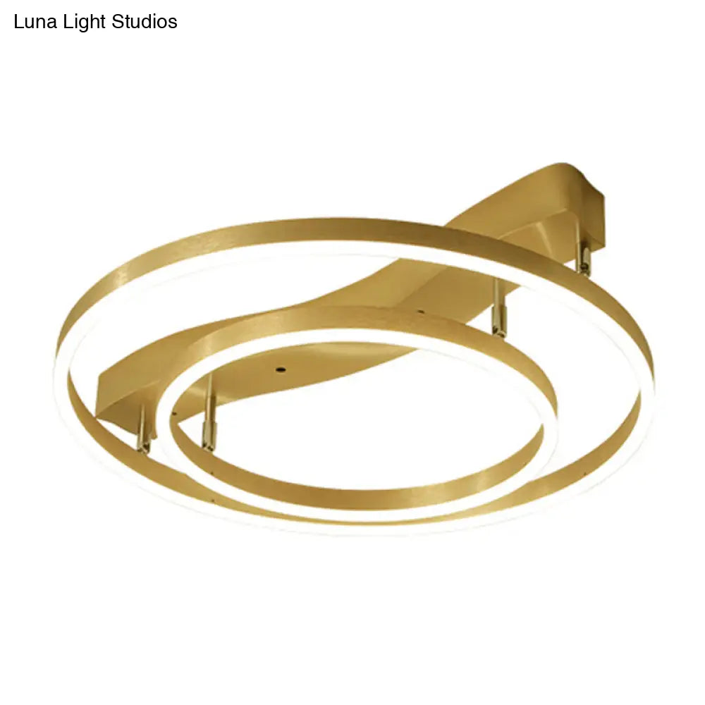 DecorBites™ DecorBites™ Gold Finish Ring Ceiling Mounted LED Semi Flush Light with Artistic Metal Detailing