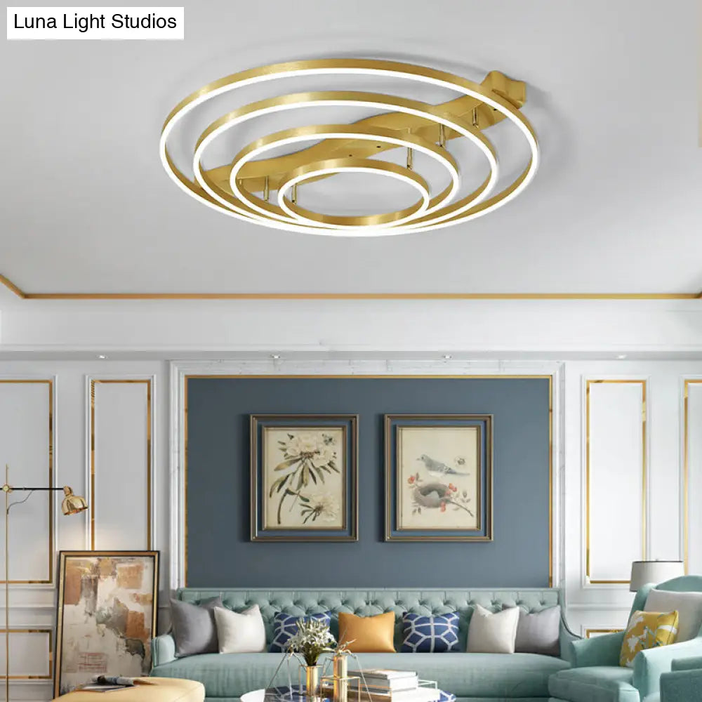 DecorBites™ DecorBites™ Gold Finish Ring Ceiling Mounted LED Semi Flush Light with Artistic Metal Detailing