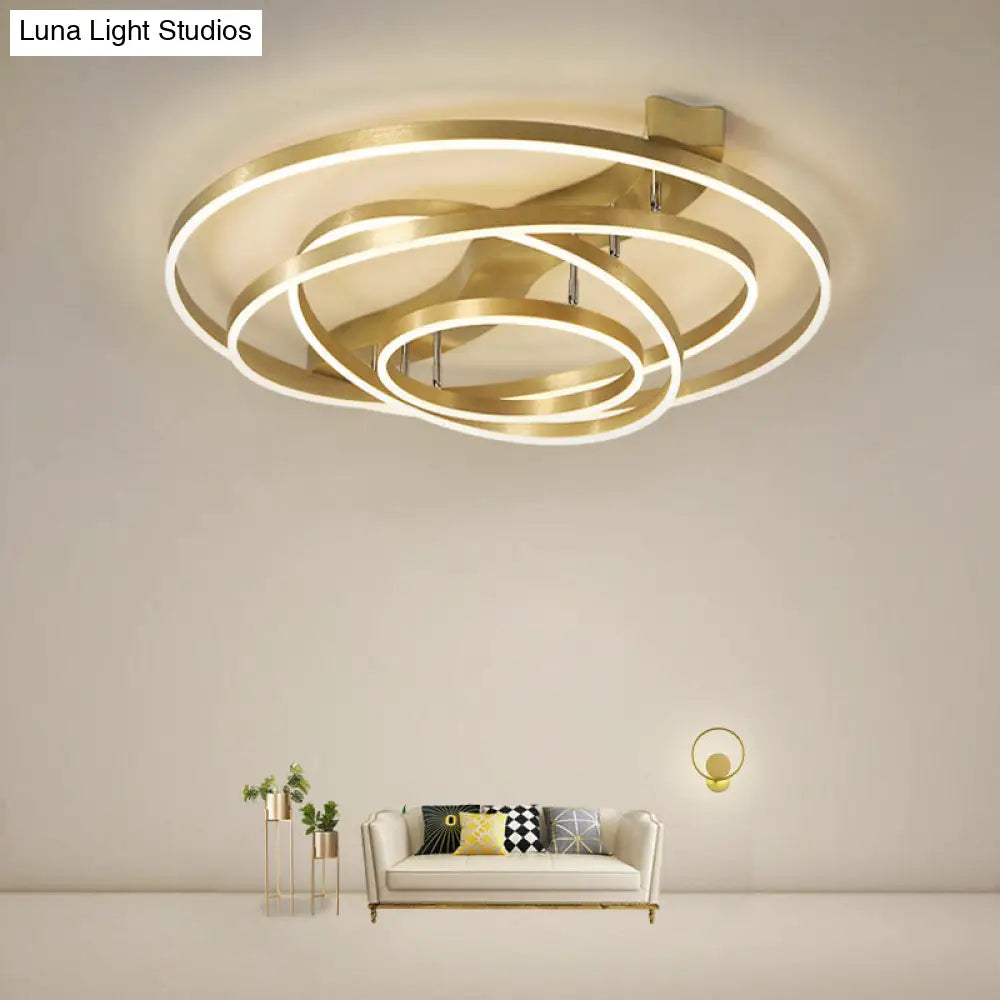 DecorBites™ DecorBites™ Gold Finish Ring Ceiling Mounted LED Semi Flush Light with Artistic Metal Detailing