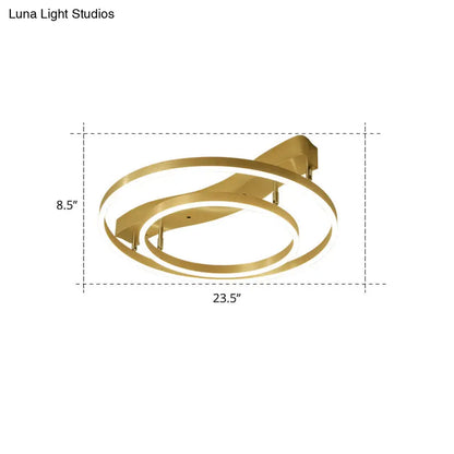 DecorBites™ DecorBites™ Gold Finish Ring Ceiling Mounted LED Semi Flush Light with Artistic Metal Detailing