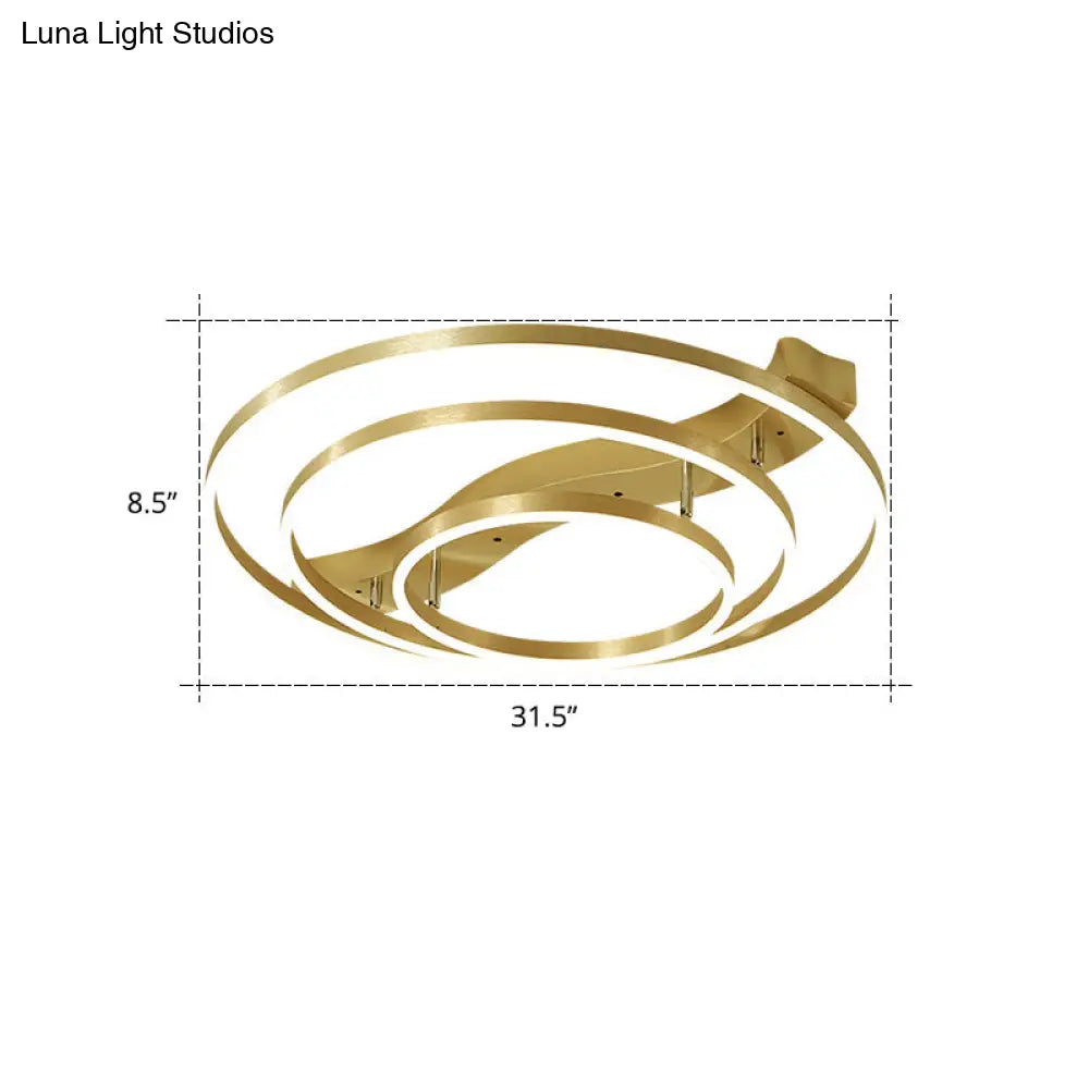 DecorBites™ DecorBites™ Gold Finish Ring Ceiling Mounted LED Semi Flush Light with Artistic Metal Detailing