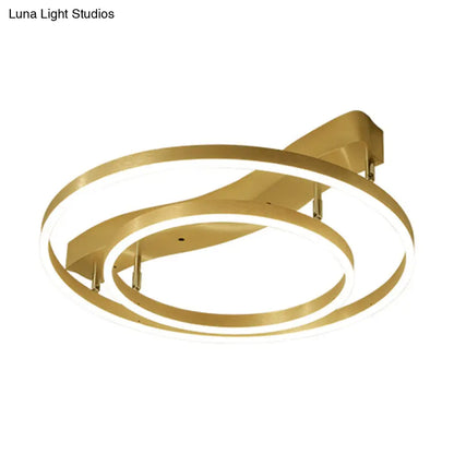 DecorBites™ DecorBites™ Gold Finish Ring Ceiling Mounted LED Semi Flush Light with Artistic Metal Detailing