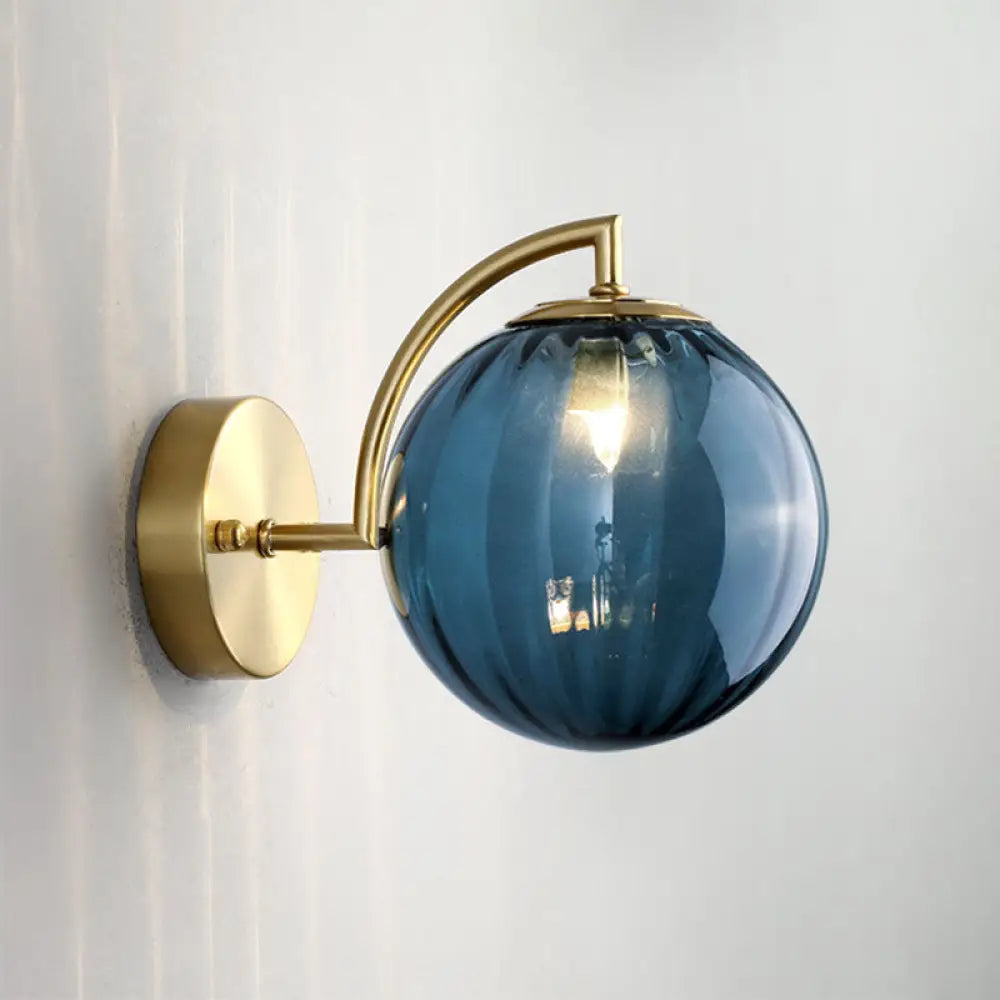 DecorBites™ Gold Finish Wall Sconce with Ball Rib Glass Shade - Perfect Bedside Lighting Solution!