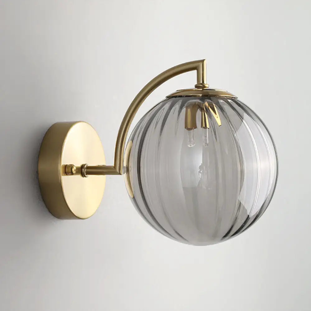 DecorBites™ Gold Finish Wall Sconce with Ball Rib Glass Shade - Perfect Bedside Lighting Solution!
