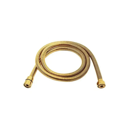 Gold flexible stainless steel shower hose with ribbed texture and brass fittings for bathroom use