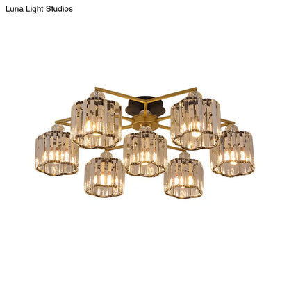DecorBites™ DecorBites™ Gold Floral Cylinder Crystal Guest Room Semi Flush Ceiling Fixture (4/6/7-Light) - Minimalist Design