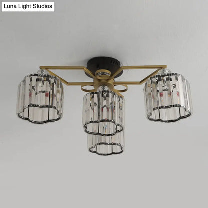DecorBites™ DecorBites™ Gold Floral Cylinder Crystal Guest Room Semi Flush Ceiling Fixture (4/6/7-Light) - Minimalist Design