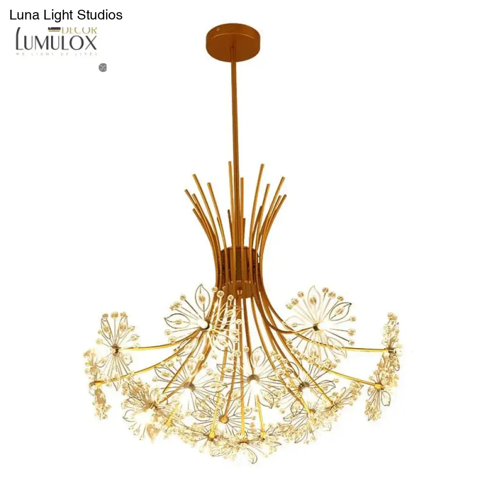 Gold-toned decorbites™ glory led flowers chandelier with delicate crystal accents and modern upward-sweeping design for hotel lobby