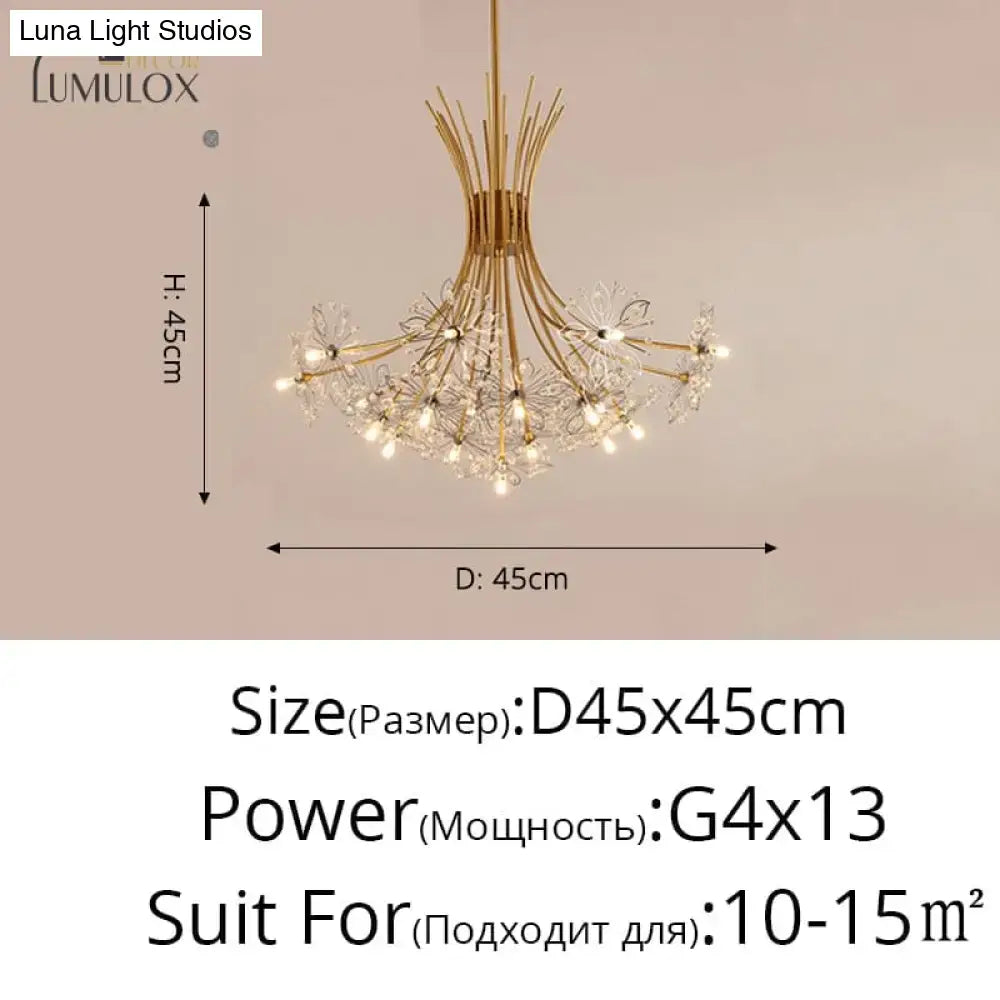 Gold-toned DecorBites™ Glory LED flowers chandelier with delicate crystal accents for elegant hotel lobby lighting