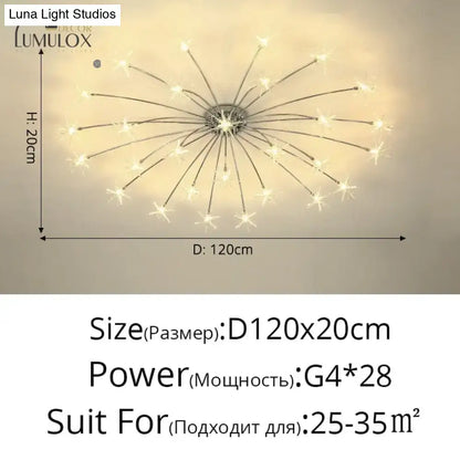 Chrome-finished DecorBites Glory led flowers chandelier with 28 star-shaped LED bulbs for elegant hotel lobby lighting