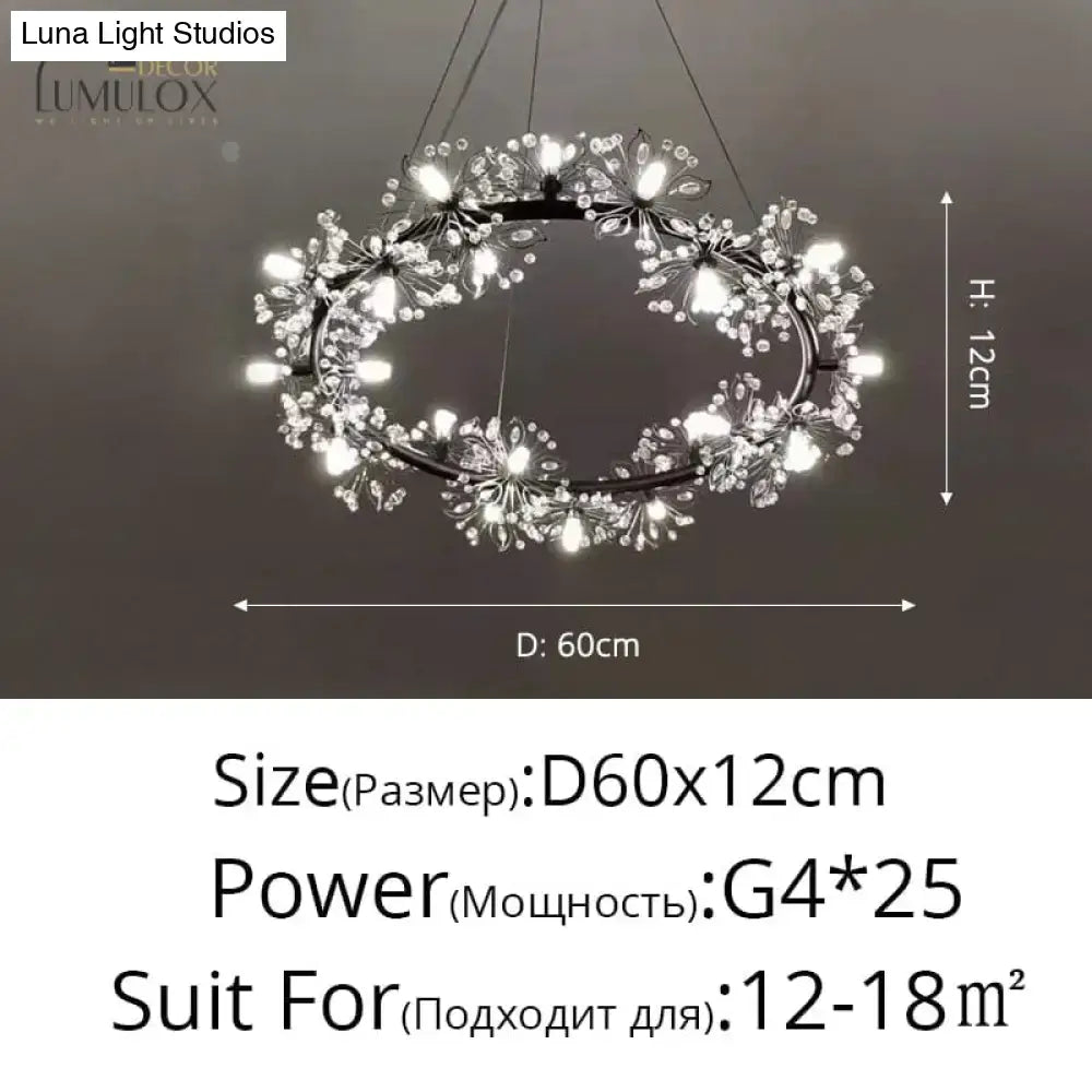 Elegant black metal DecorBites™ Glory led flowers chandelier with sparkling crystal flowers for hotel lobby lighting