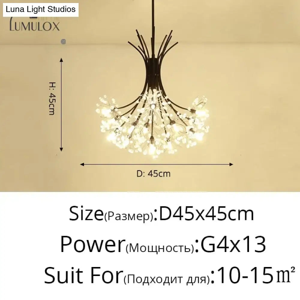 A modern black metal decorbites™ glory led flowers chandelier with delicate branching arms and glowing white led lights ideal for hotel lobby