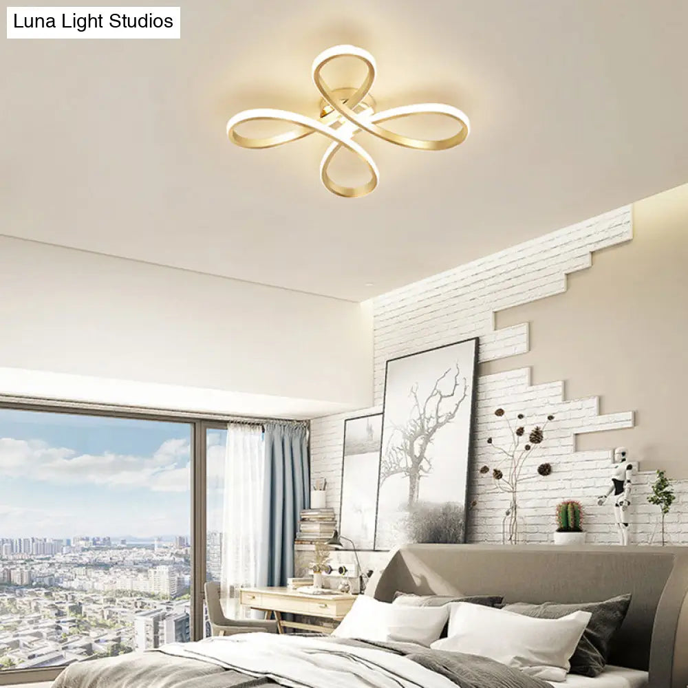 DecorBites™ DecorBites™ Gold Floral Semi-Flush LED Ceiling Light for Modern Bedrooms