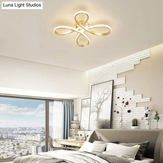 DecorBites™ DecorBites™ Gold Floral Semi-Flush LED Ceiling Light for Modern Bedrooms