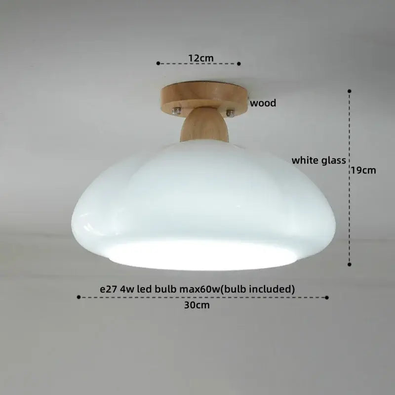 Minimalist gold flower frosted glass ceiling lamp with wooden base and white dome decorbites cotton shape led light