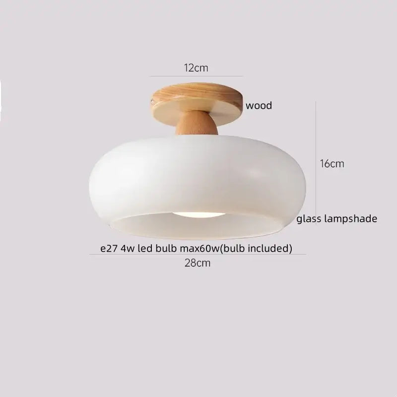 Gold flower frosted glass ceiling lamp with warm wood base ideal as decorbites cotton shape led hallway light