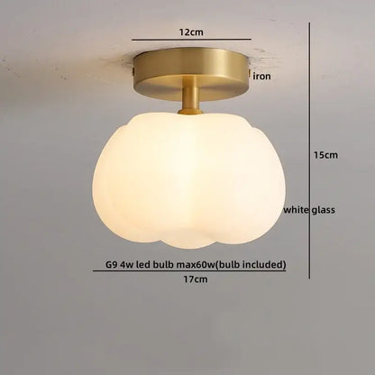 Gold flower frosted glass ceiling lamp with brass iron base and white cotton shape led shade for modern decorbites ceiling lamp