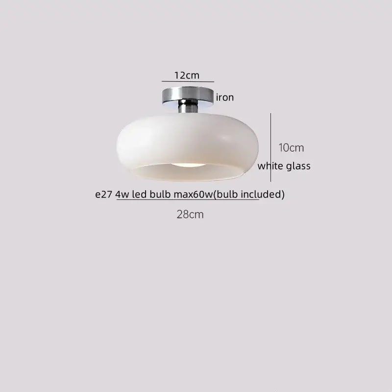 A modern white glass ceiling lamp with a sleek chrome iron fixture for decorbites cotton shape led lighting