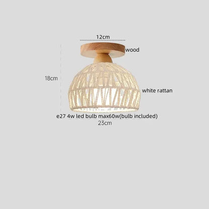 Gold flower frosted glass ceiling lamp with rustic natural wood base and intricate white rattan shade for decorbites cotton shape led lighting