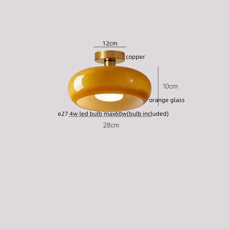 Gold flower frosted glass ceiling lamp with glossy orange dome and copper base for decorbites cotton shape led lighting