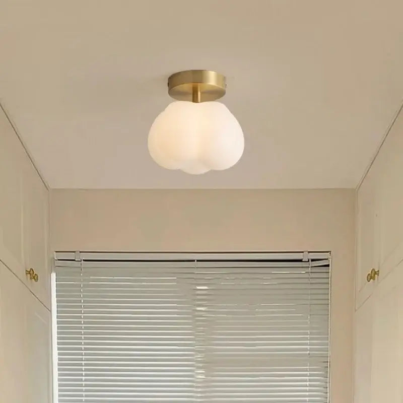 Gold flower frosted glass ceiling lamp with cotton shape led design and brushed brass fixture for hallway decorbites ceiling lamp