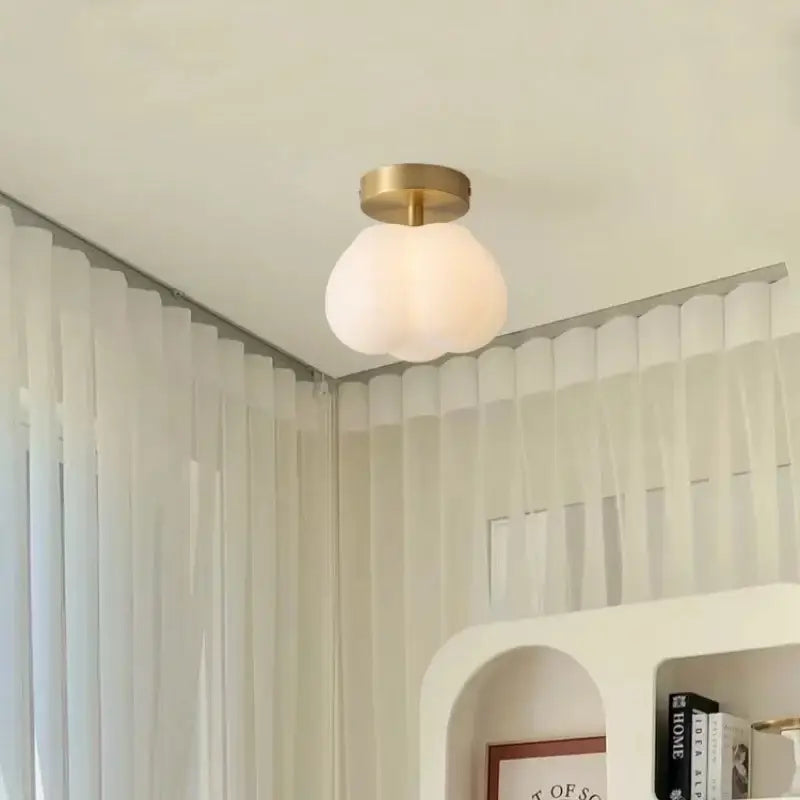 Gold flower frosted glass ceiling lamp with soft white cloud shape and brass-finished base for decorbites cotton shape led lighting