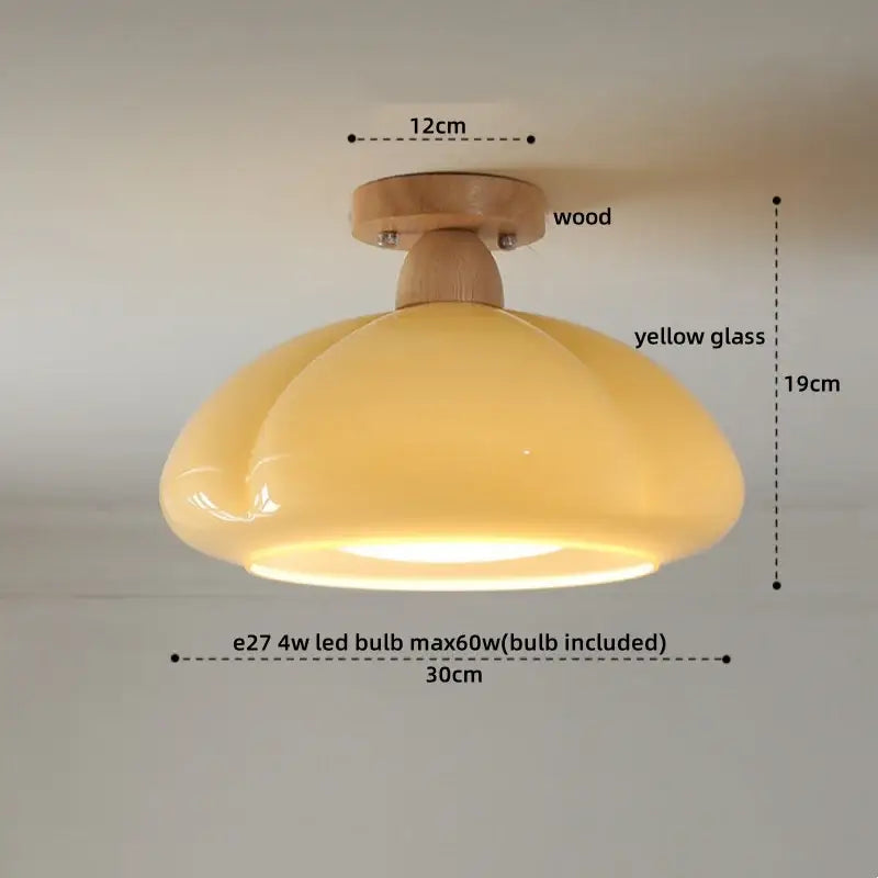 Gold flower frosted glass ceiling lamp with warm yellow pendant light and wooden mount for decorbites cotton shape led decor