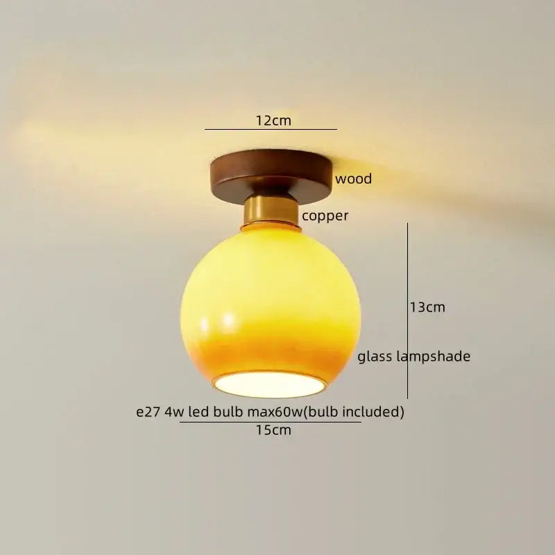 Gold flower frosted glass ceiling lamp with a warm yellow glass lampshade and wooden copper fixture for decorbites cotton shape led lighting