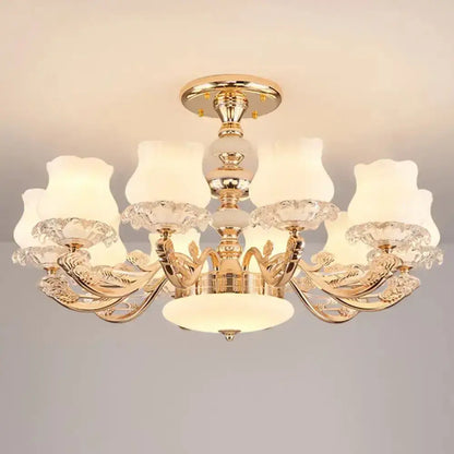 DecorBites™ DecorBites™ Gold Flower Semi-Mount Ceiling Light with Opal Glass Shade for Simple Living Room Elegance