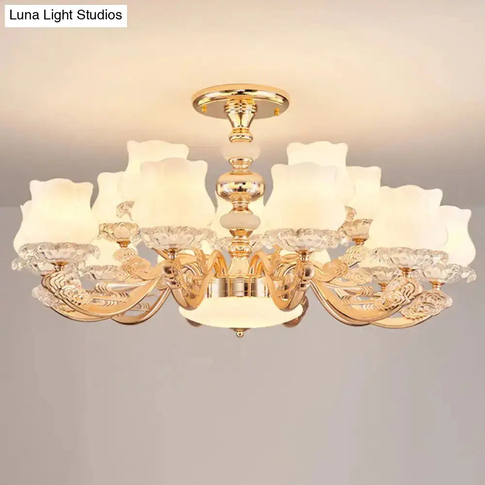DecorBites™ DecorBites™ Gold Flower Semi-Mount Ceiling Light with Opal Glass Shade for Simple Living Room Elegance